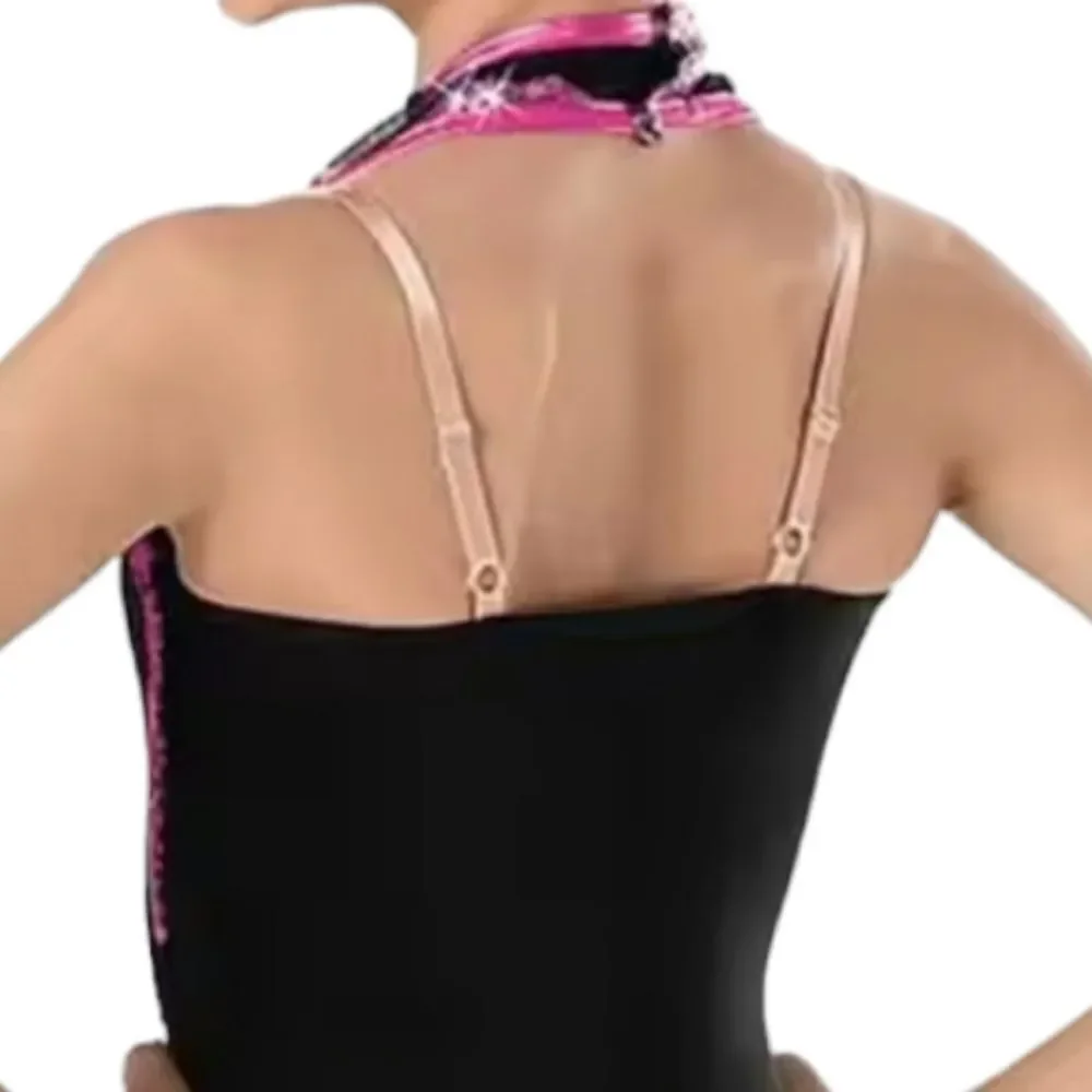 Girls Weissman Pink Sequin Halter Biketard Sleeveless Mesh Leotard Dance Costume